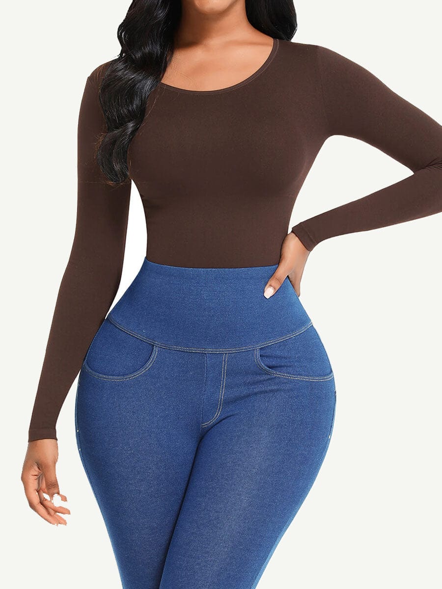 Seamless Long Sleeve Shapewear Bodysuit with Tummy Control