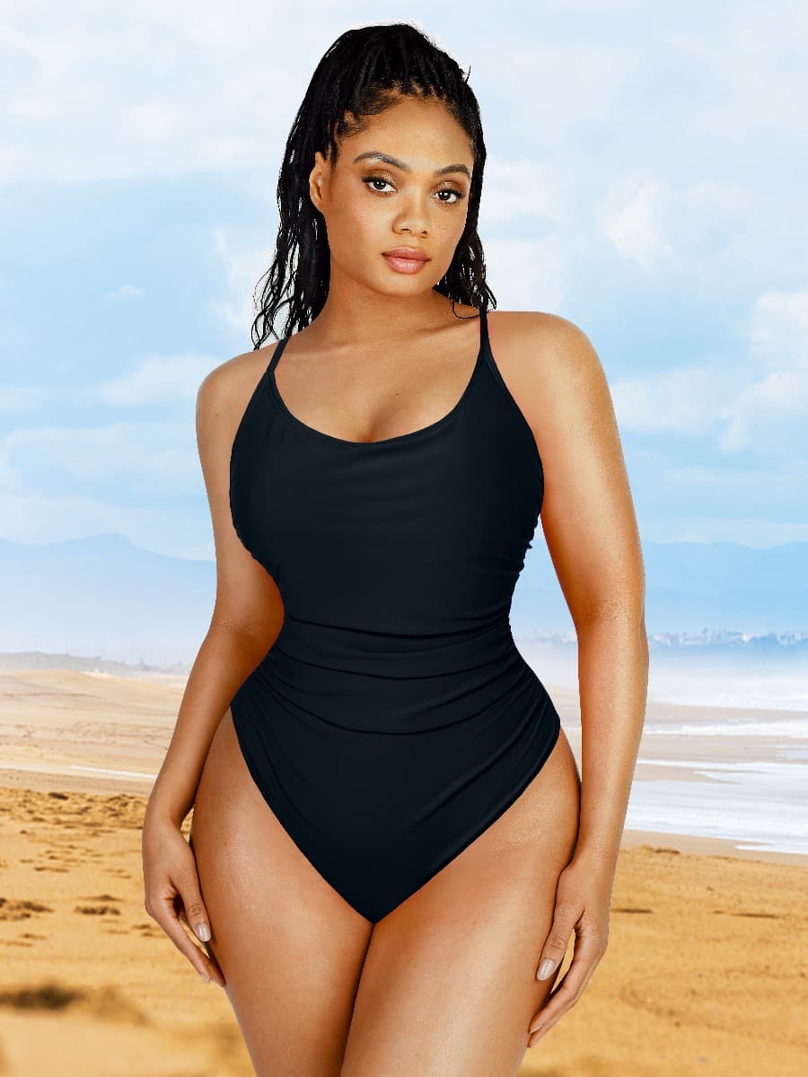 Sculpting One-Piece Swimsuit – Tummy Control & Elegant Pleats