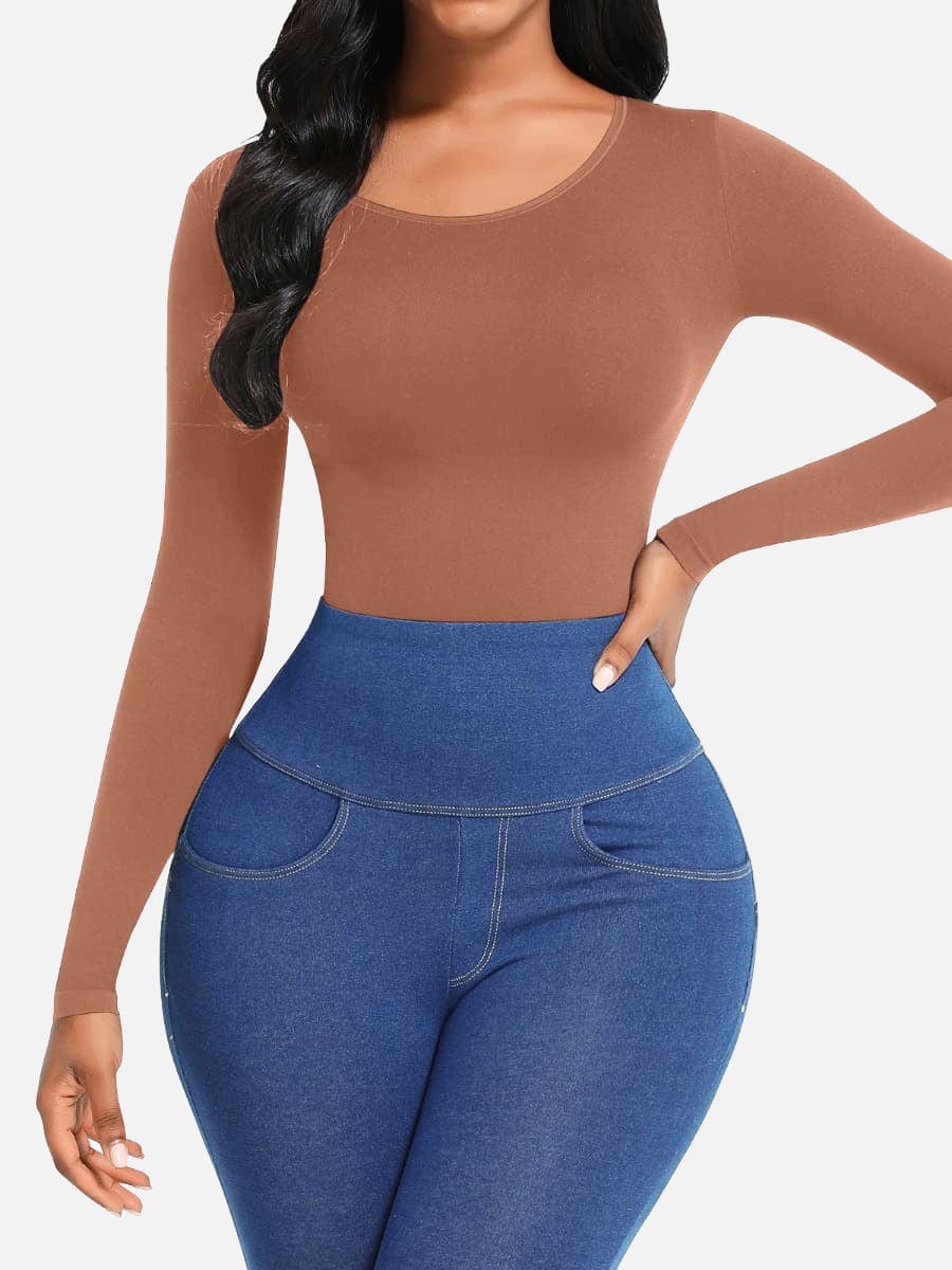 Seamless Long Sleeve Shapewear Bodysuit with Tummy Control