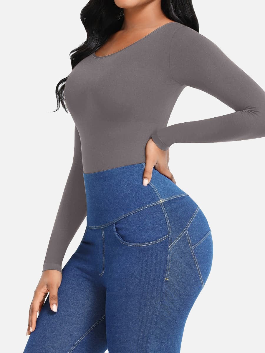 Seamless Long Sleeve Shapewear Bodysuit with Tummy Control