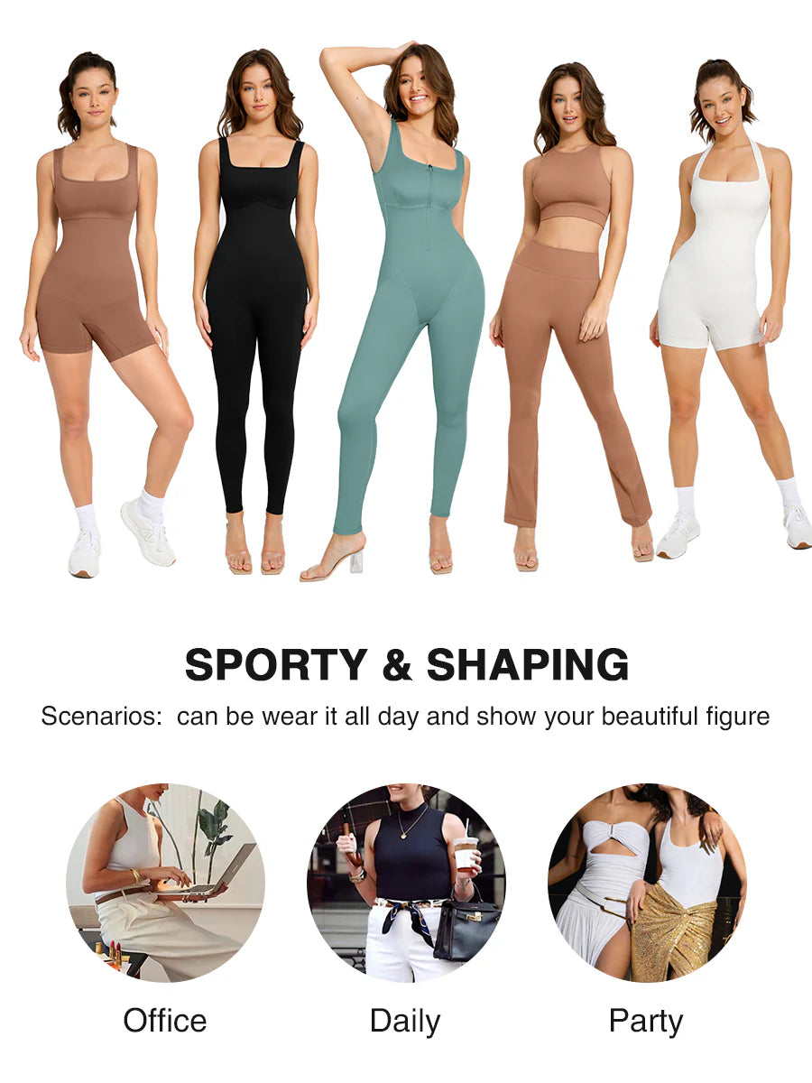 Fashion Zipper Front Slit Sports Sauna Jumpsuit