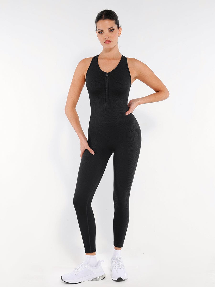 Seamless Zip Front Full-Length Racerback 2-in-1 Sport Shaping Jumpsuit