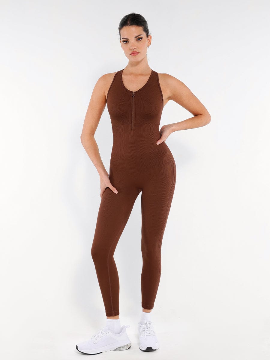 Seamless Zip Front Full-Length Racerback 2-in-1 Sport Shaping Jumpsuit