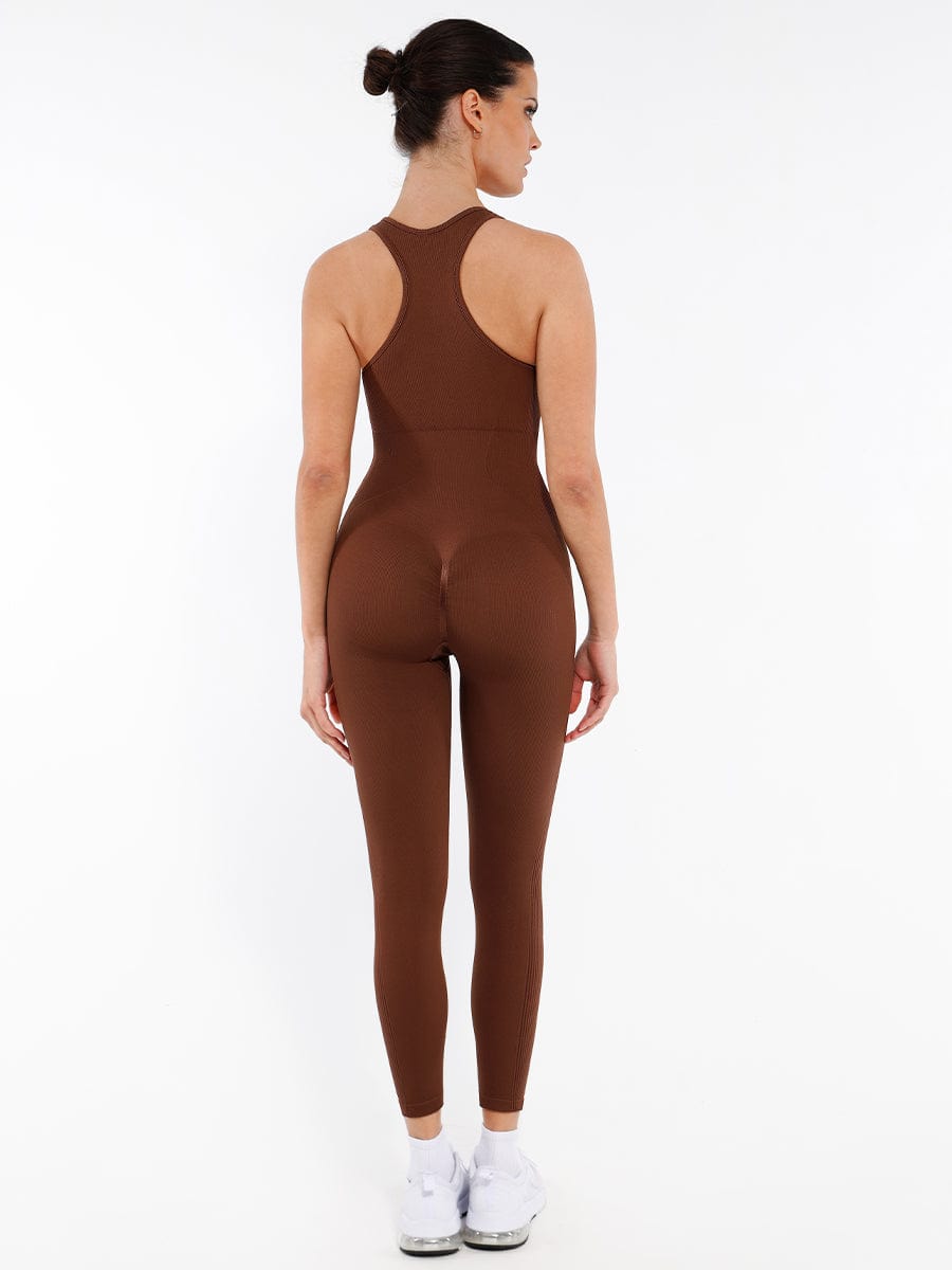 Seamless Zip Front Full-Length Racerback 2-in-1 Sport Shaping Jumpsuit