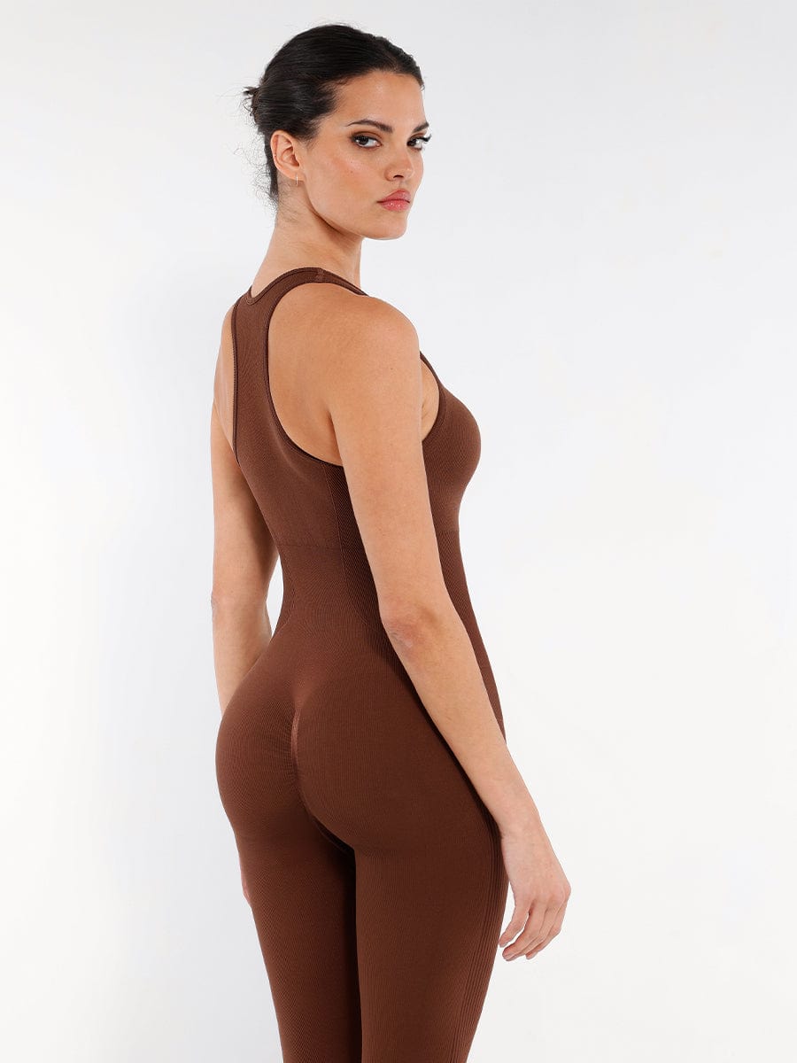 Seamless Zip Front Full-Length Racerback 2-in-1 Sport Shaping Jumpsuit