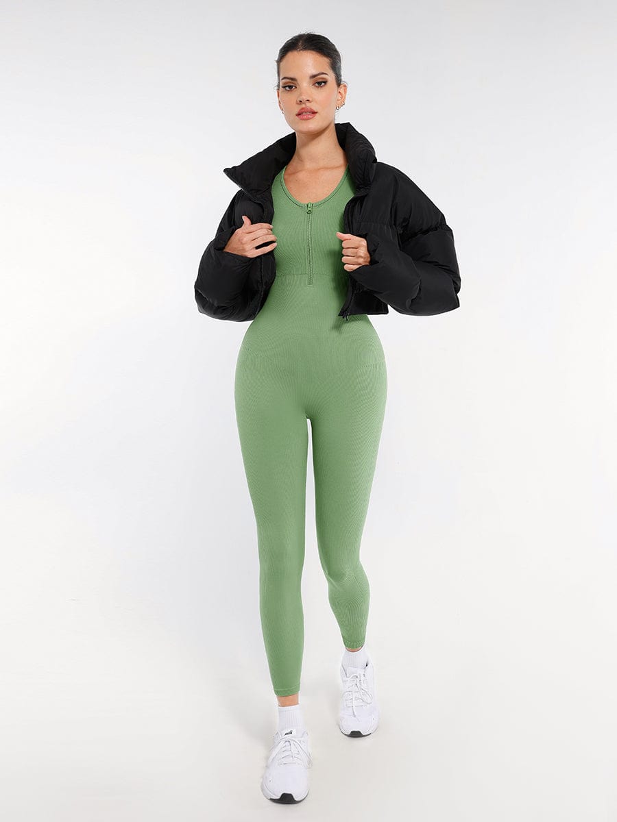 Seamless Zip Front Full-Length Racerback 2-in-1 Sport Shaping Jumpsuit