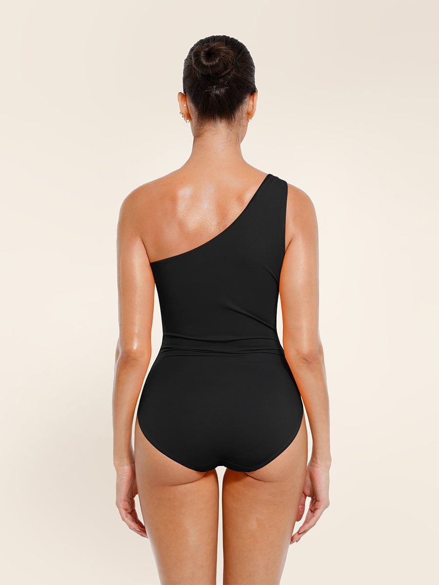 One-Shoulder Ruched One-Piece Swimsuit – Tummy Control & Chic Fit