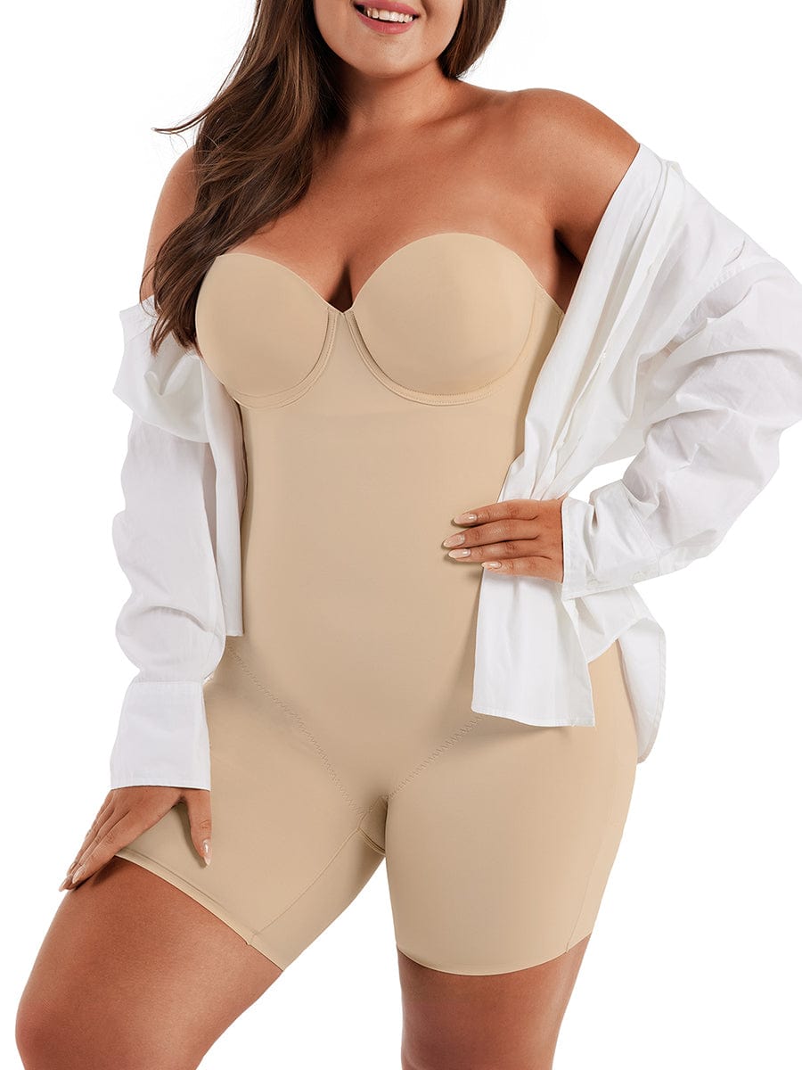 Back Smoothing Underwire Cup Push-Up Bra Strapless Bodysuit