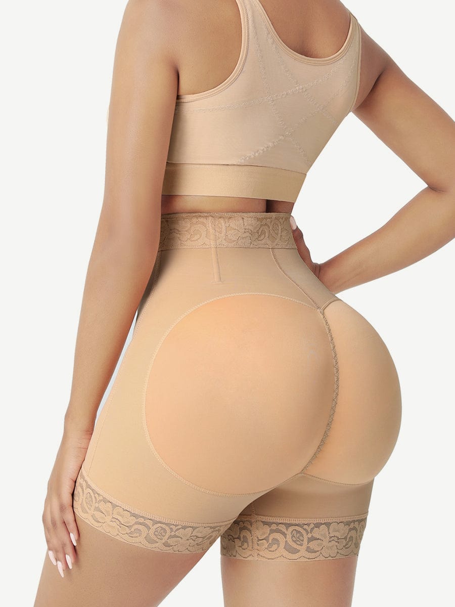 High-Waisted Butt-Lifting Shorts with Front Zipper & Steel Bone Support