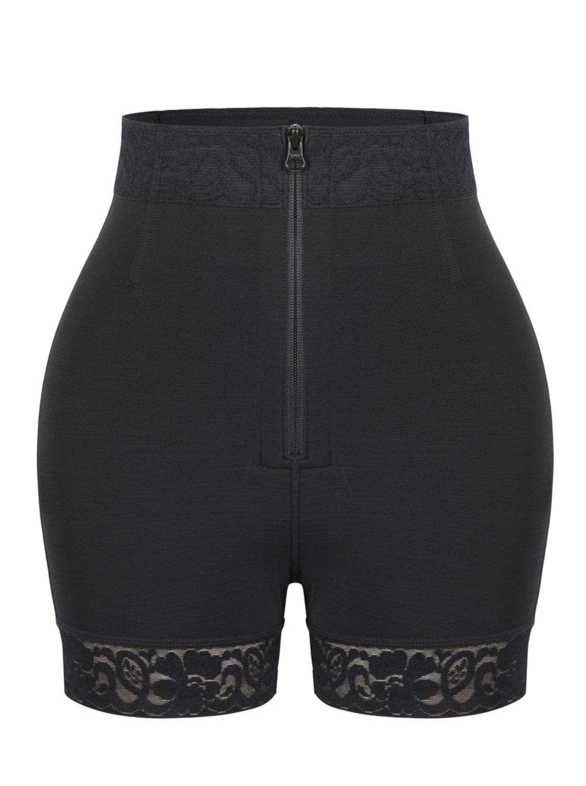 High-Waisted Butt-Lifting Shorts with Front Zipper & Steel Bone Support