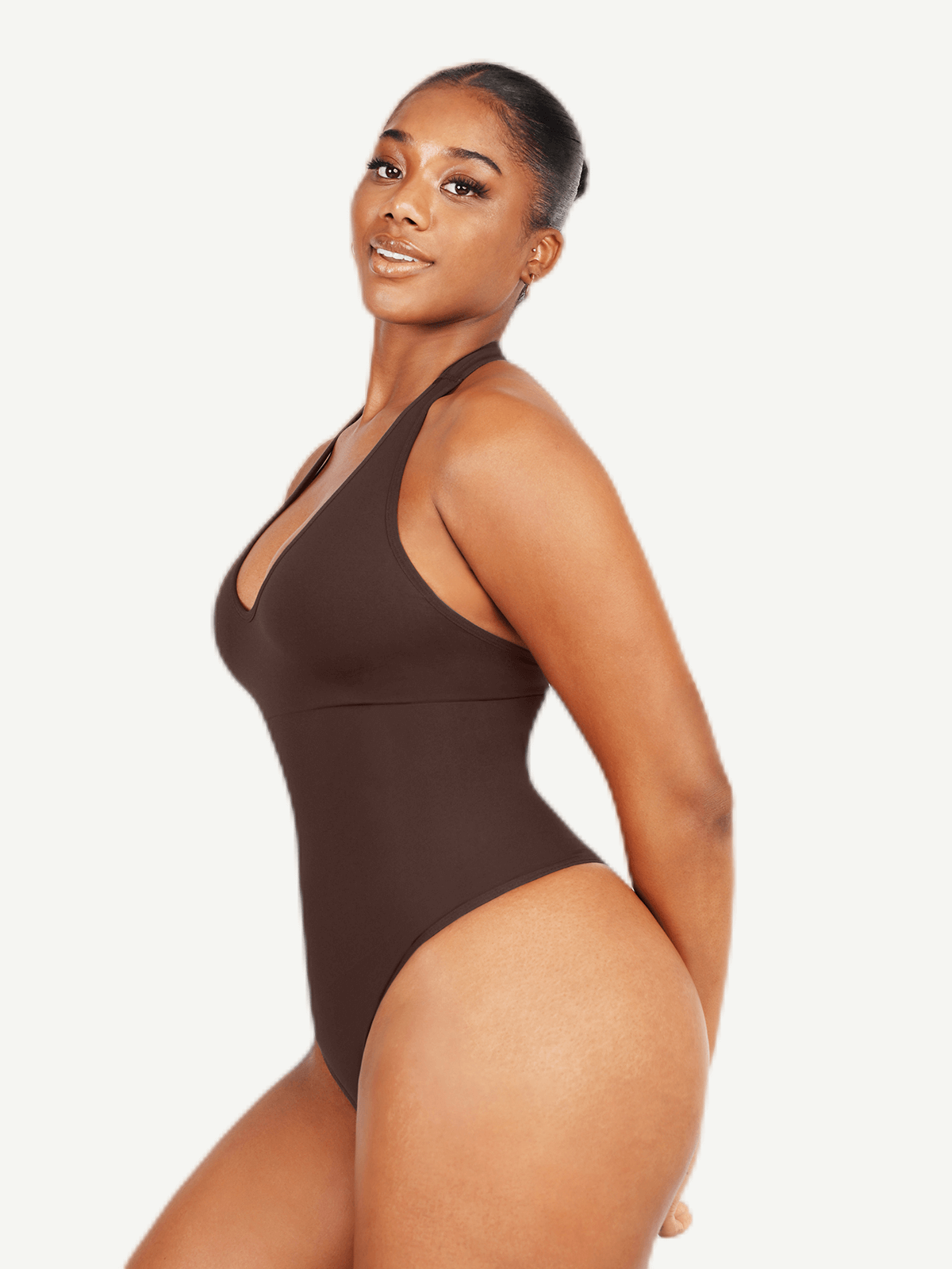 Halter Neck low back Bodysuit with removable bra pads seamless shapewear