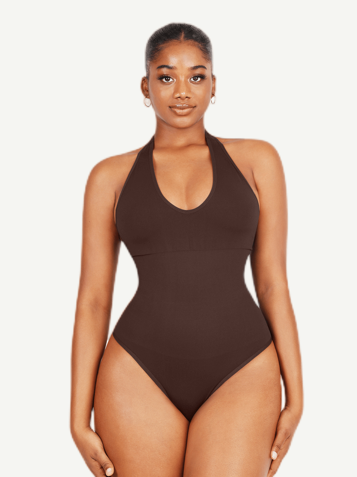 Halter Neck low back Bodysuit with removable bra pads seamless shapewear