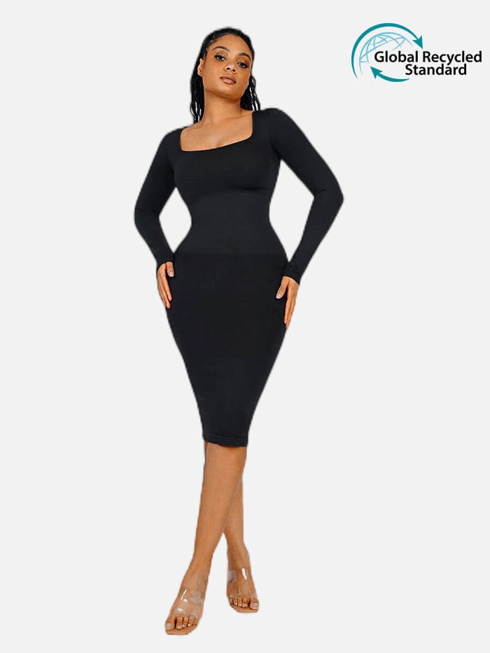 Square Neck Long Sleeve Shaper Dress