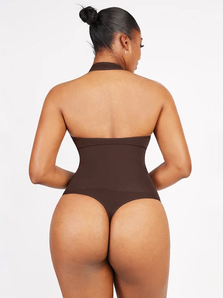 Halter Neck low back Bodysuit with removable bra pads seamless shapewear