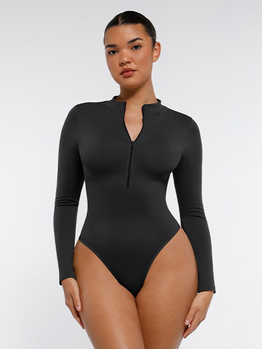 Long Sleeve Zipper Thong Bodysuit