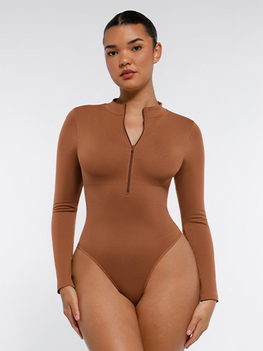 Long Sleeve Zipper Thong Bodysuit