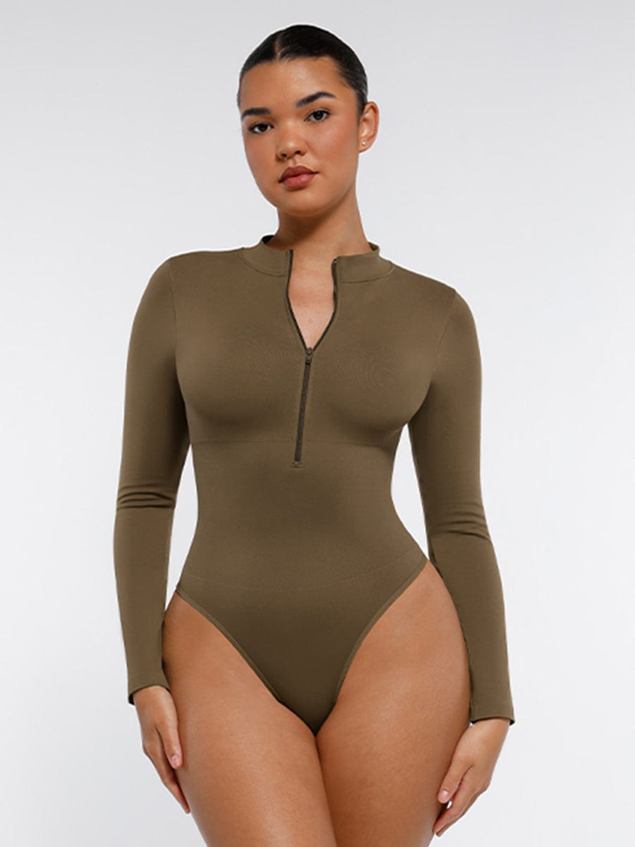 Long Sleeve Zipper Thong Bodysuit