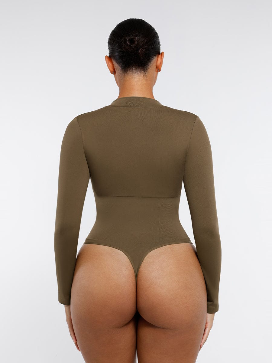 Long Sleeve Zipper Thong Bodysuit