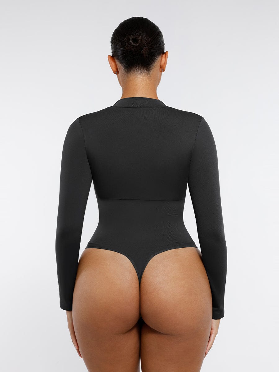 Long Sleeve Zipper Thong Bodysuit