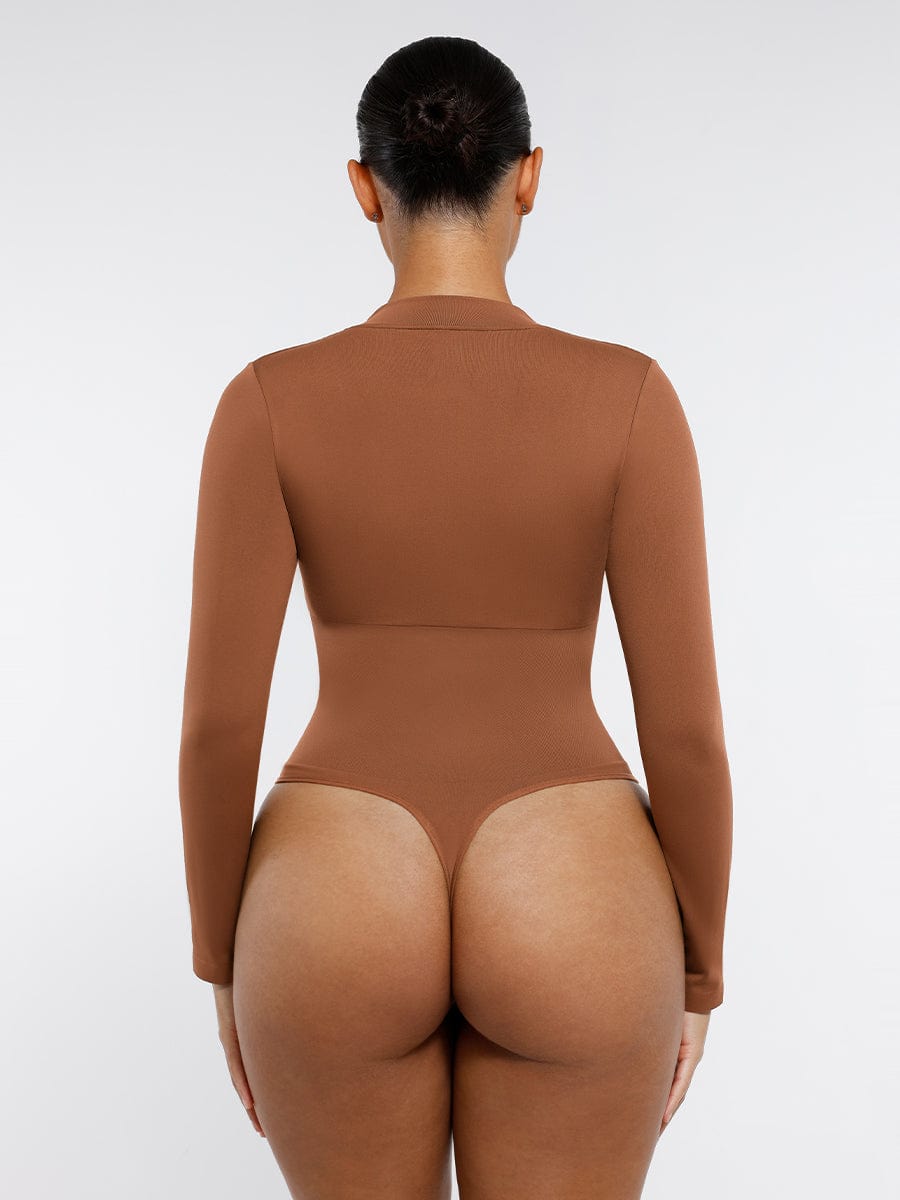 Long Sleeve Zipper Thong Bodysuit