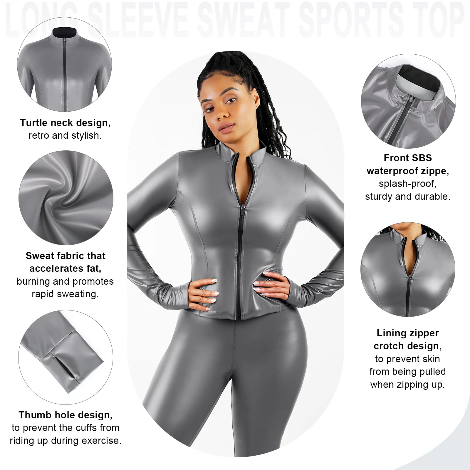 Silver Film Sauna Long Sleeve Thumb Hole Sports Top