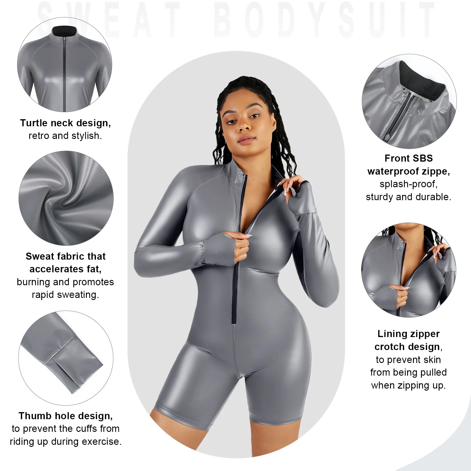 One-Piece Long-Sleeved Sports Silver Film Sauna Suit