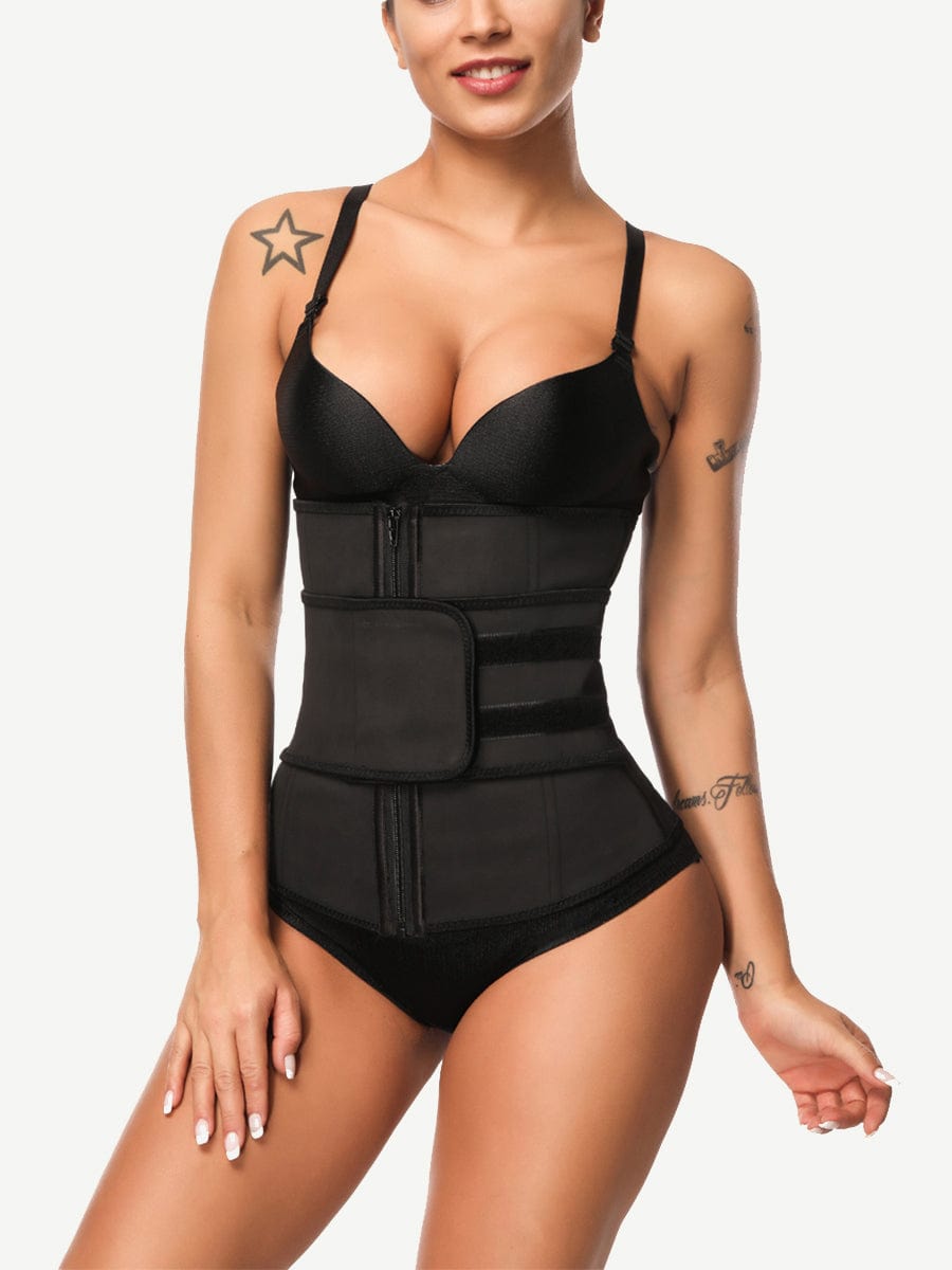 Long Torso 9 Steel Bones Latex Waist Trainer Corset with Adjustable Hook Closure Zipper and Velcro